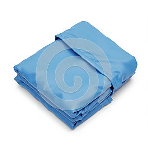 Folded Light Blue Fabric Neatly Stacked on White Background Clean Soft Textile
