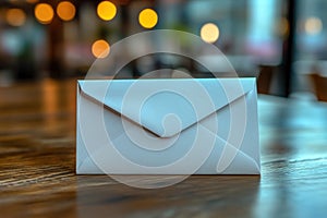 A folded mailer on a table, modern and functional, design theme