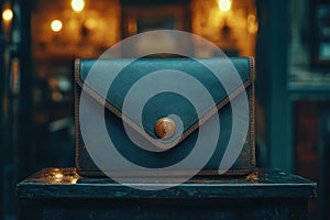 A folded mailer on a table, modern and functional, design theme