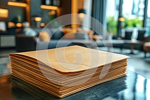 A folded mailer on a table, modern and functional, design theme