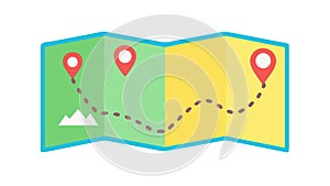 Folded Map with Dotted Travel Route Icon, vector design Generative AI