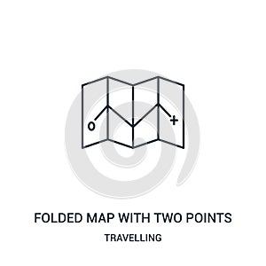 folded map with two points icon vector from travelling collection. Thin line folded map with two points outline icon vector