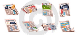 Folded newspapers. Periodical printing products, daily news and sport, food and medicine, business information, latest