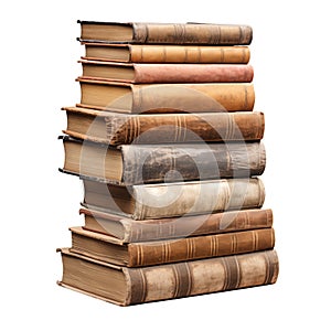 Folded old books isolated on transparent background. Old paper, old stories. Side view. Folded closed old books as a