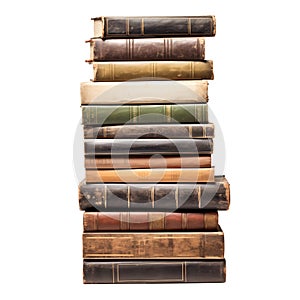 Folded old books isolated on transparent background. Old paper, old stories. Side view. Folded closed old books as a