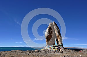 Folded palms stones at Namco Lake