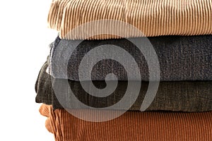 Folded pants in a stack