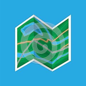 Folded paper city map icon