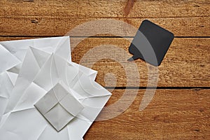Folded paper creative activity and speech bubble photo
