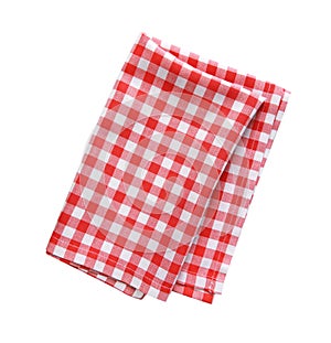 Folded picnic cloth,red checkered kitchen table towel isolated