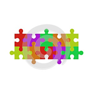 Folded puzzle pieces or jigsaw puzzles. Colorful colored background.