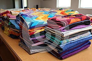 folded quilts ready for charity quilt auction