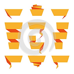 Folded ribbon banner set. Collection of orange label templates. Vector illustration