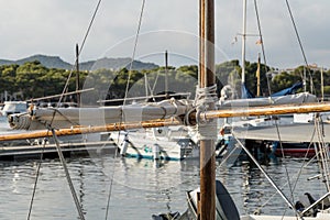 Folded sail on a yacht