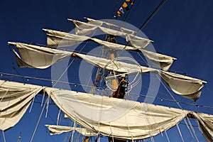 Folded Sails on Ship Mast