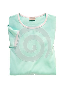 Folded t shirt mint green with white cuffs  on white