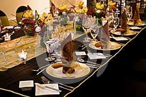 Folded table napkin in formal table setting