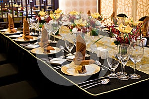 Folded table napkin in formal table setting