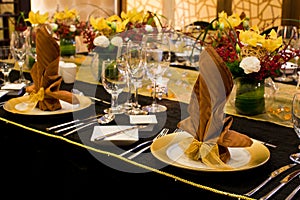 Folded table napkin in formal table setting
