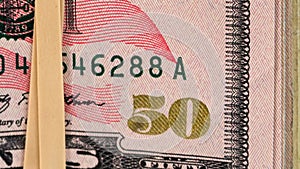 Folded Wad Fifty Dollar Bills American Money Cash Tender