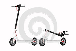 Folded White Modern Eco Electric Kick Scooter. 3d Rendering