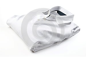 Folded white textile polo shirt cloth. Generate Ai