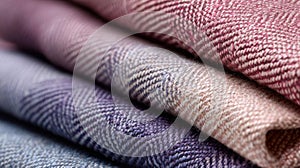 Folded Wool Herringbone Fabric Stack Close-up