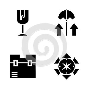 Shipping and Handling Icon Set â Fragile Glass, Handle With Care Umbrella, Package Box, and Compass Direction Symbols Vector