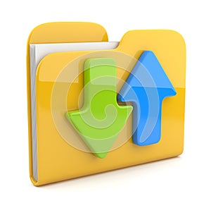 Folder and arrow. 3D icon. Date downloading