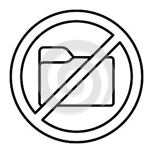 Folder ban thin line icon, documents concept. Vector graphics. Forbidden, prohibited item sign on white background