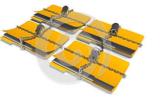 Folder with chain and padlock, hidden data, security, 3d render