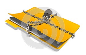 Folder with chain and padlock, hidden data, security, 3d render