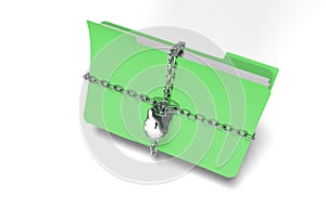 Folder with chain and padlock, hidden data, security, 3d render