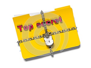 Folder with chain and padlock, hidden data, security, 3d render