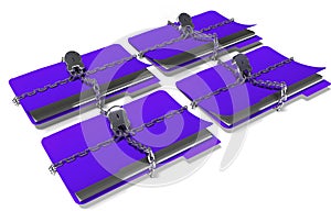 Folder with chain and padlock, hidden data, security, 3d render