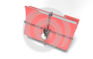 Folder with chain and padlock, hidden data, security, 3d render