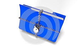 Folder with chain and padlock, hidden data, security, 3d render