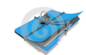 Folder with chain and padlock, hidden data, security, 3d render