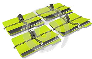 Folder with chain and padlock, hidden data, security, 3d render
