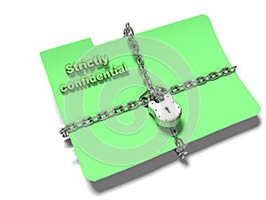 Folder with chain and padlock, hidden data, security, 3d render