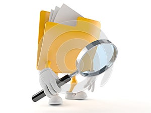 Folder character looking through a magnifying glass