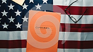 Folder With Classified Documents on Usa Flag.