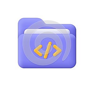 Folder with code symbol. Web development, coding and programming concept. 3d vector icon. Cartoon minimal style