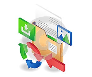 Folder data circulation in flat isometric illustration design