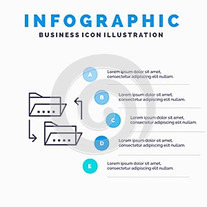 Folder, Document, File, File Sharing, Sharing Line icon with 5 steps presentation infographics Background