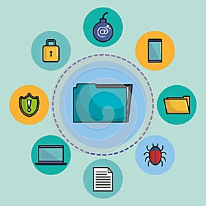 Folder document with online security icons