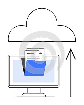 Cloud Computing Concept with Folder and Documents Uploading from Computer Screen