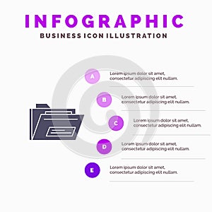 Folder, File, Zip, Rar,  Solid Icon Infographics 5 Steps Presentation Background