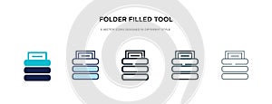 Folder filled tool icon in different style vector illustration. two colored and black folder filled tool vector icons designed in