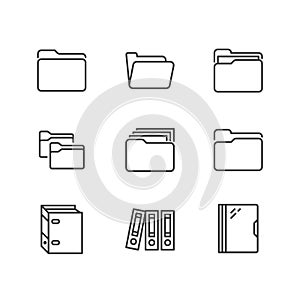 Folder flat line icons. Document file vector illustrations - business paper organizing, computer directory outline signs